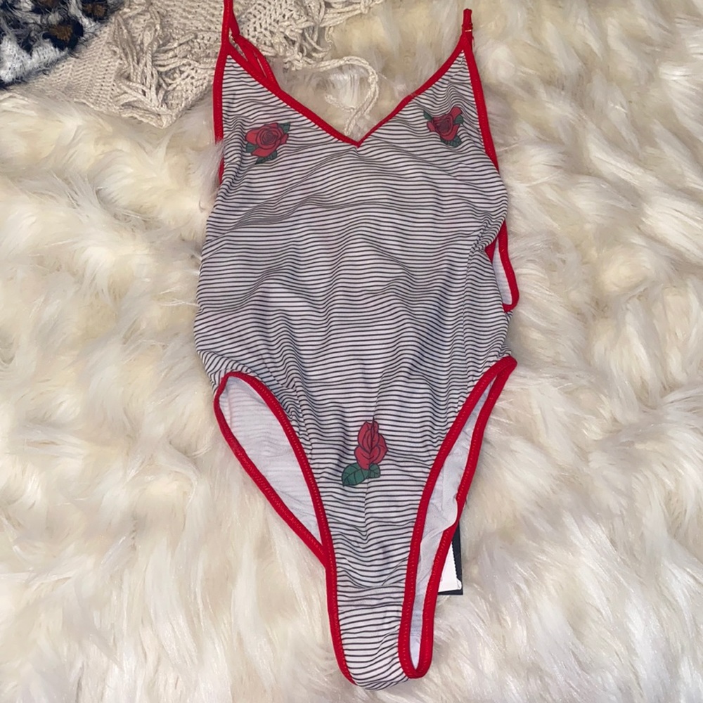 Striped Chaser Intimates Mesh Bodysuit Size M NWT